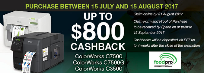 Epson FoodPro ColorWorks Up To $800 Cashback Promotion